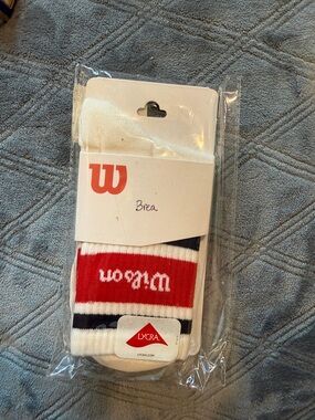 Wilson White Crew Athletic Socks with Red and Navy Stripes